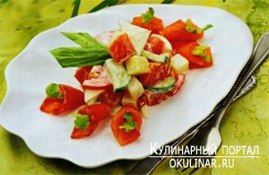 Салат из рыбы с помидорами и яблоками. Рецепт с фото